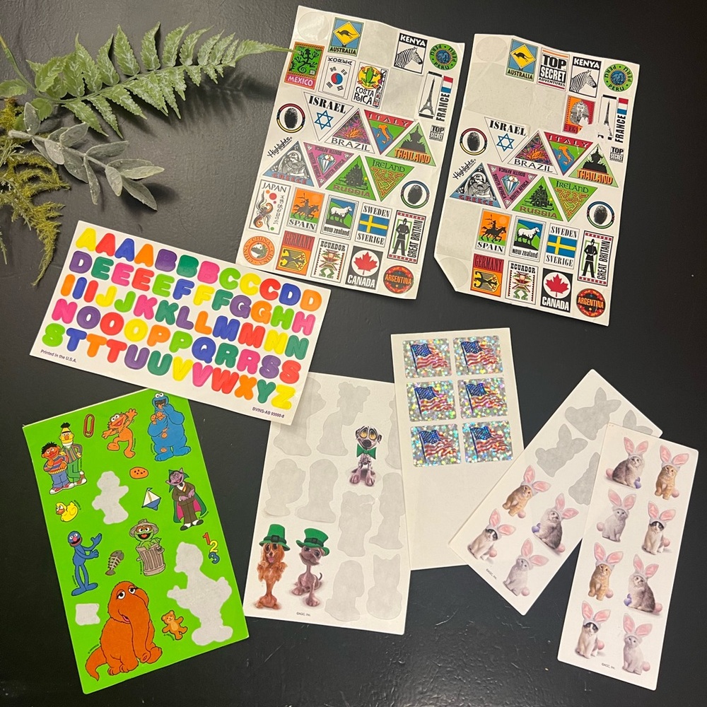 Lot Of Vintage Stickers 90s Cats‎ Sesame Street Dogs Letters Highlights Flags